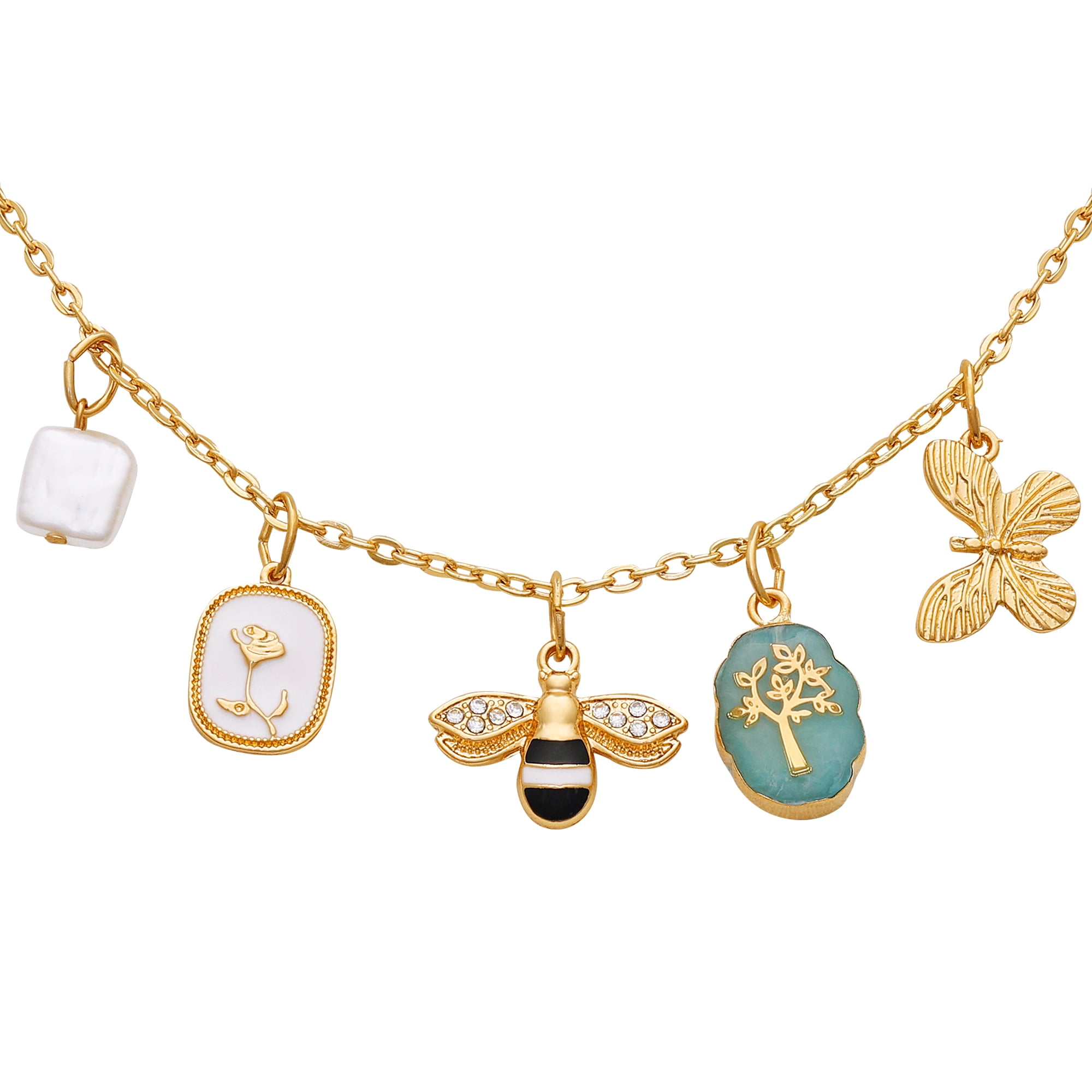 Time and Tru Women's Gold-Tone Interchangeable Spring Theme Charms Necklace.