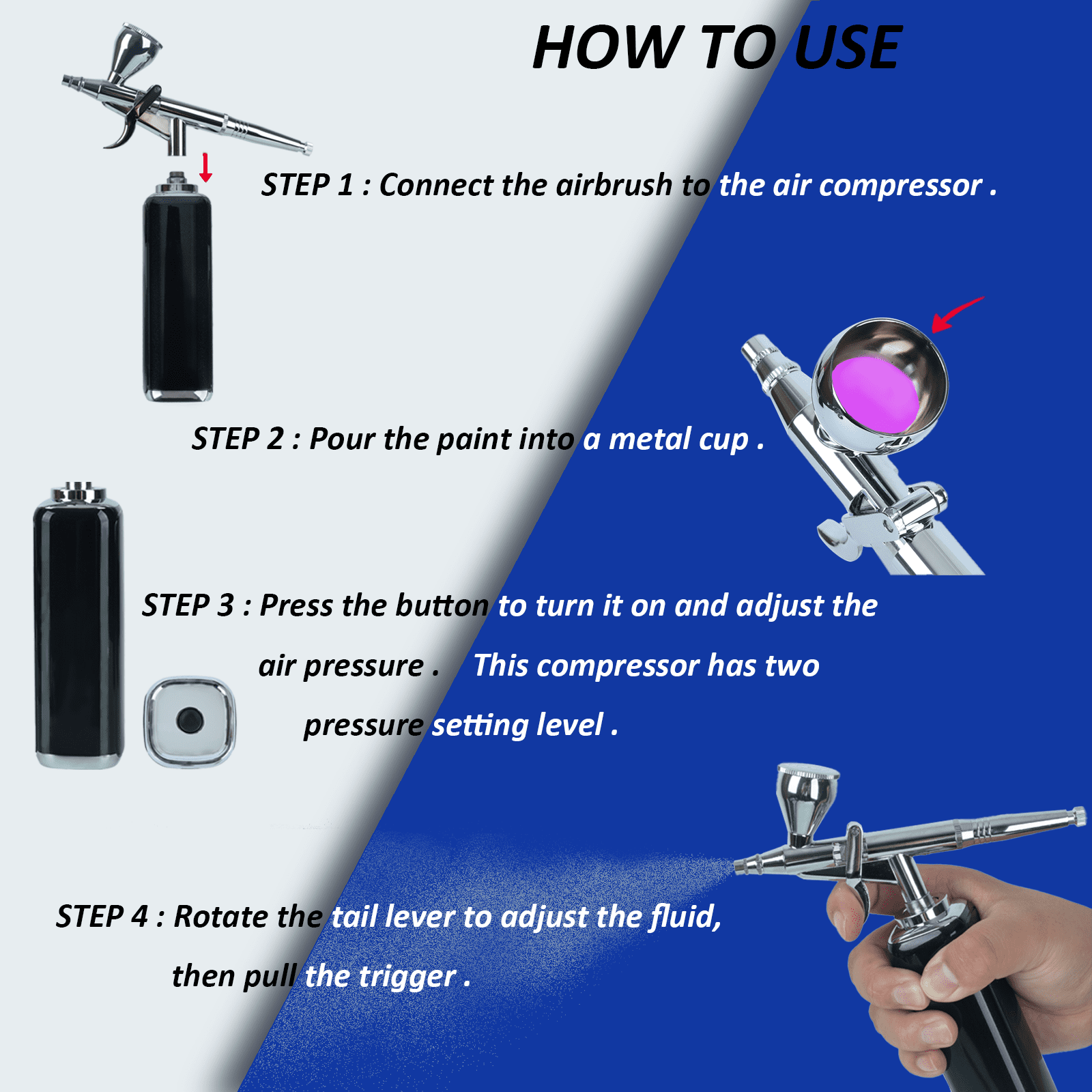 High air flow Airbrush Kit, Wireless Portable Airbrush Compressor, Rechargeable Cordless Airbrush, Mini Air Brush, Handheld Airbrush Gun for Barber, Model Painting, Nail Art, Makeup, Tattoo