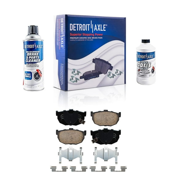 Detroit Axle - Rear Ceramic Brake Pads w/Hardware   Brake Cleaner Fluid Replacement for Hyundai Elantra Tiburon Nissan Stanza Maxima Kia Spectra5 - 4pc Set Fits select: 2006 KIA SPECTRA LX/EX