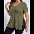 thumbnail image 4 of Blusas de Talla Grande para Mujer, Informales, con Cuello en V, Corta y Dobladillo Dividido, para Verano Verde 4XL, 4 of 8