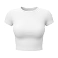thumbnail image 5 of XuJwPNcy Short Sleeve Tops for Women Thin Round Neck Crop T-Shirts Slim Fit Comfy Tee Ladies Summer Going out Clothing, 5 of 6