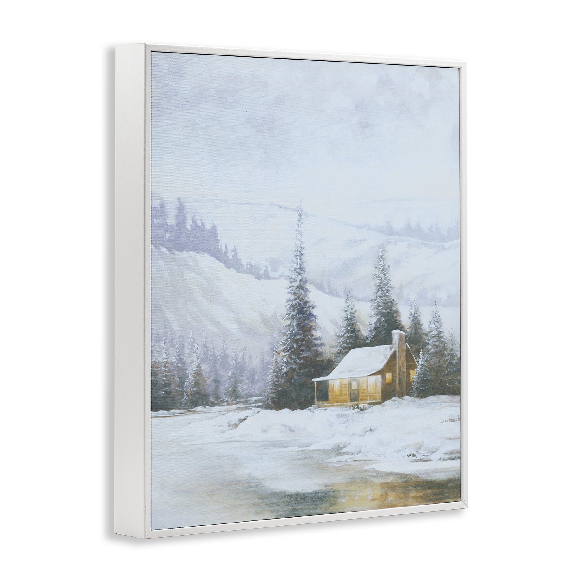 Stupell Industries Snowy Woodland Cabin Landscape Painting White Framed Art Print Wall Art, 11 x 14