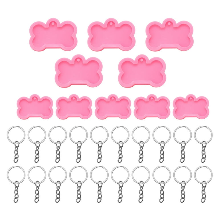 Dog Bone Silicone Molds, Keychain Silicone Molds with 20pcs Key Accessories  Bone Shape Molds Silicone Mold Diy Pet Tag Resin Mold DIY Crafts Making