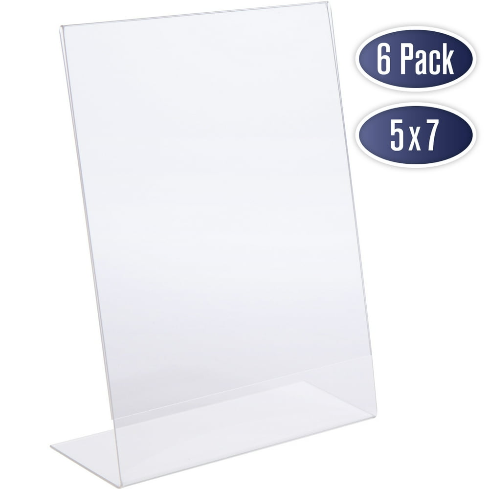 Slant Back Acrylic Sign Holder 5x7 Clear Picture Frame Stand 5 X 7 Inches Photo Frames