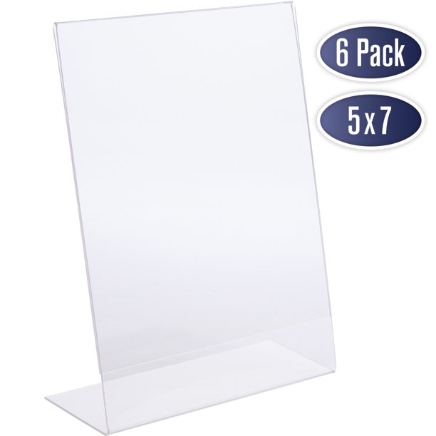 Slant Back Acrylic Sign Holder 5x7 Clear Picture Frame Stand, 5 x 7 Inches Photo Frames