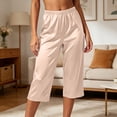 thumbnail image 2 of Hxshgdsn Womens Satin Cropped Wide Leg Pants Elastic Waist Casual Capri Trousers for Summer Home Relax Daily Casual Outings（Khaki/L）, 2 of 6
