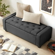Weture Modern Ottoman Bench with Storage, Safety Hinge & Seating, 330 lb Limit, Dark Gray