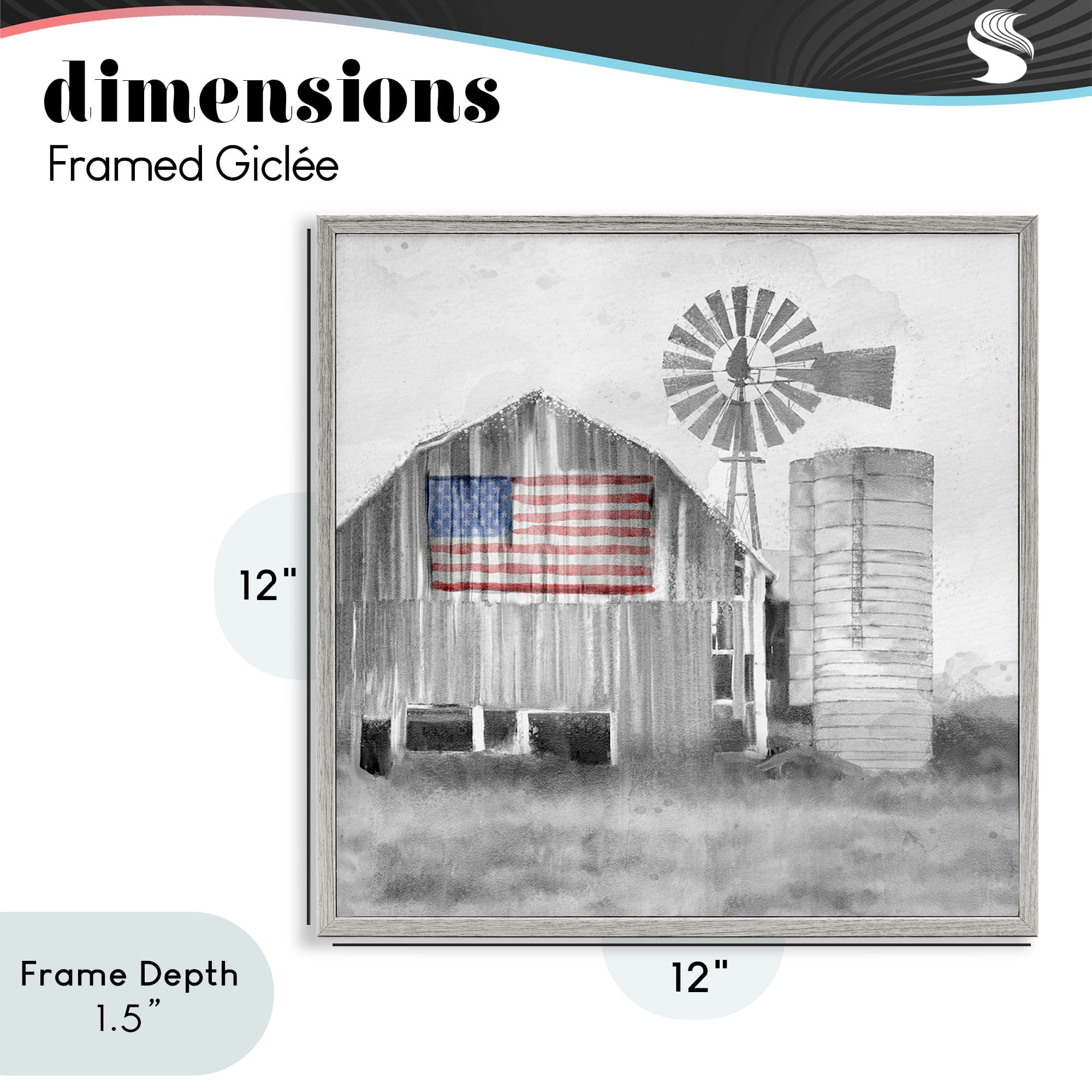 Stupell Industries Grandfather's Barn with Flag Gray Framed Giclee Art, design by Kim Allen