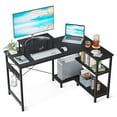thumbnail image 1 of ODK Bureau Compact en Forme de L de 47 Pouces avec Étagères de Rangement et Support pour Moniteur, Noir, 1 of 8