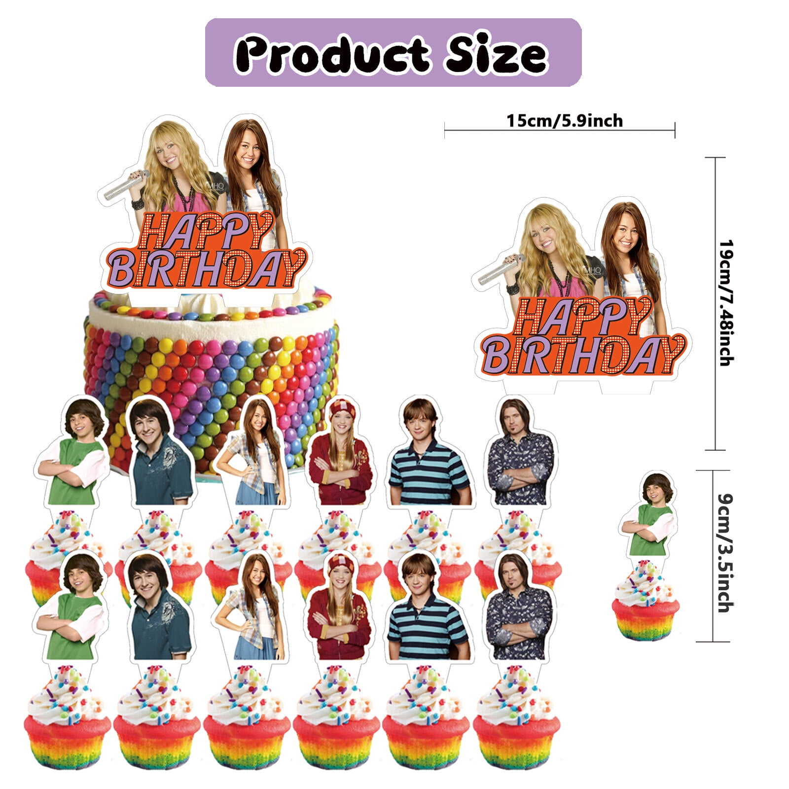 32 Pcs For Hannah Montana Theme Birthday Party Decorations Set 18 Balloons,13 Cupcake Toppers,With 1 Happy Birthday Banner,All-in-One Celebration Party Kit Supplies