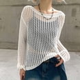 thumbnail image 4 of Women Knit Crochet Hollow Out Fishnet Top Long Sleeve See Through Mesh Shirt Sexy Club Streetwear, 4 of 6