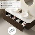 thumbnail image 5 of 60" Floating Bathroom Vanity with Sink, Wall-Mount Cabinet with 2 White Round Ceramic Basins and Marble Top, 2 Large Storage Drawer, Soft-Close Design, Dark Walnut, 5 of 6