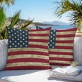 thumbnail image 3 of Throw Pillow Covers 16x16 Inch Set of 2, Vintage Red American Flag Waterproof Outdoor Pillow Covers, US Flag Stripe Retro Starts Decorative Cushion Pillowcases for Couch, Sofa, Bed, Garden, Patio, 3 of 9