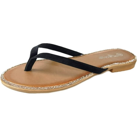 

Women s Rhinestone Glitter Thong Flip Flop Beach Sandal
