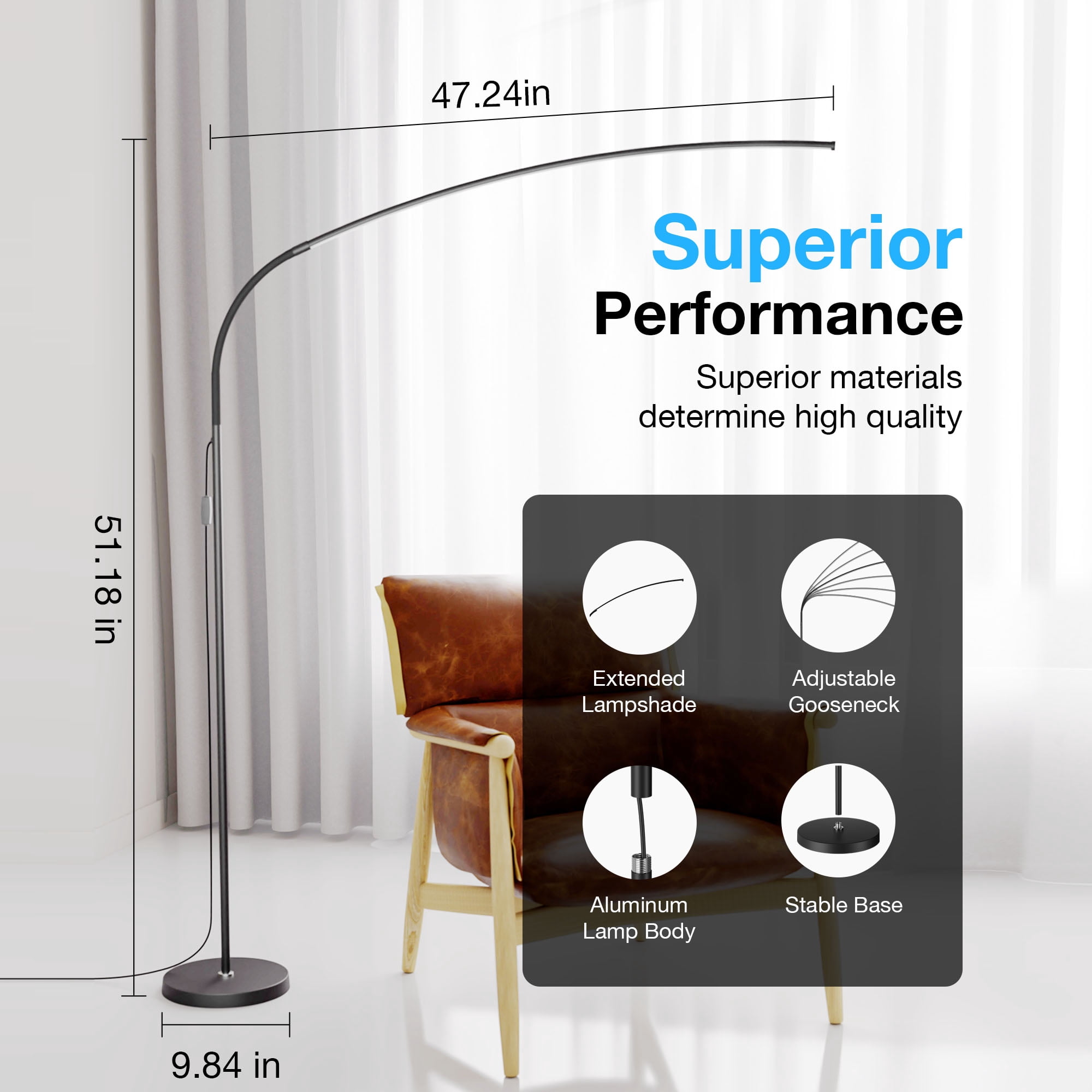 LED Reading Floor Lamp, 3 Color Temperatures with Remote & Touch Control, 5 Timer Functions for Living Room & Bedroom