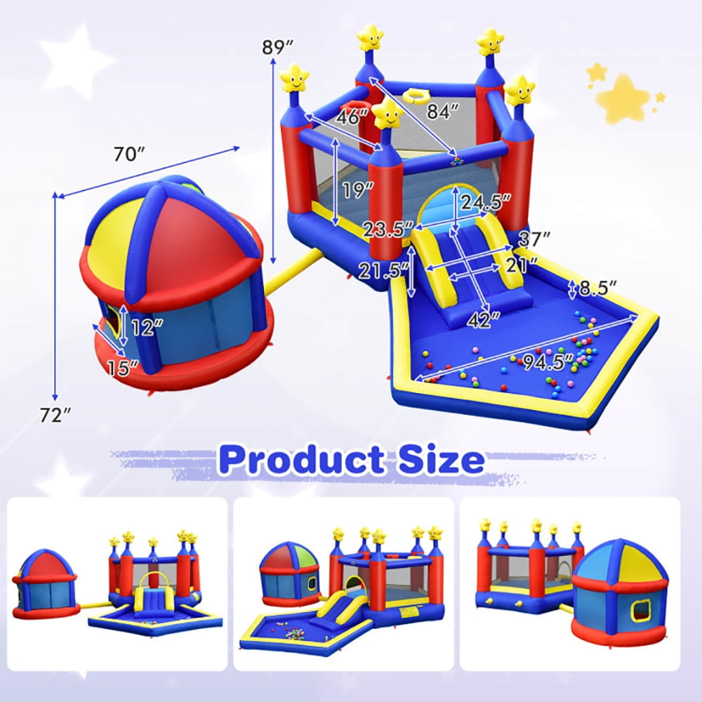 Aimee Lii Kids Inflatable Bouncy Castle with Slide Large Jumping Area Playhouse and 735W Blower, Kids Bounce House