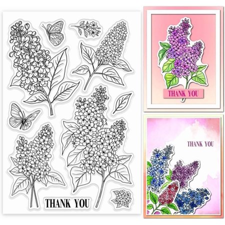Lilac Flower Clear Stamps Lilac Bouquet Butterfly Silicone Clear Stamp Seals Leaves Transparent Stamps for DIY Scrapbooking Cards Making Photo Album Journal DIY