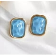 thumbnail image 2 of Clip on 3/4" gold and blue or white hammered stone square earrings, 2 of 5