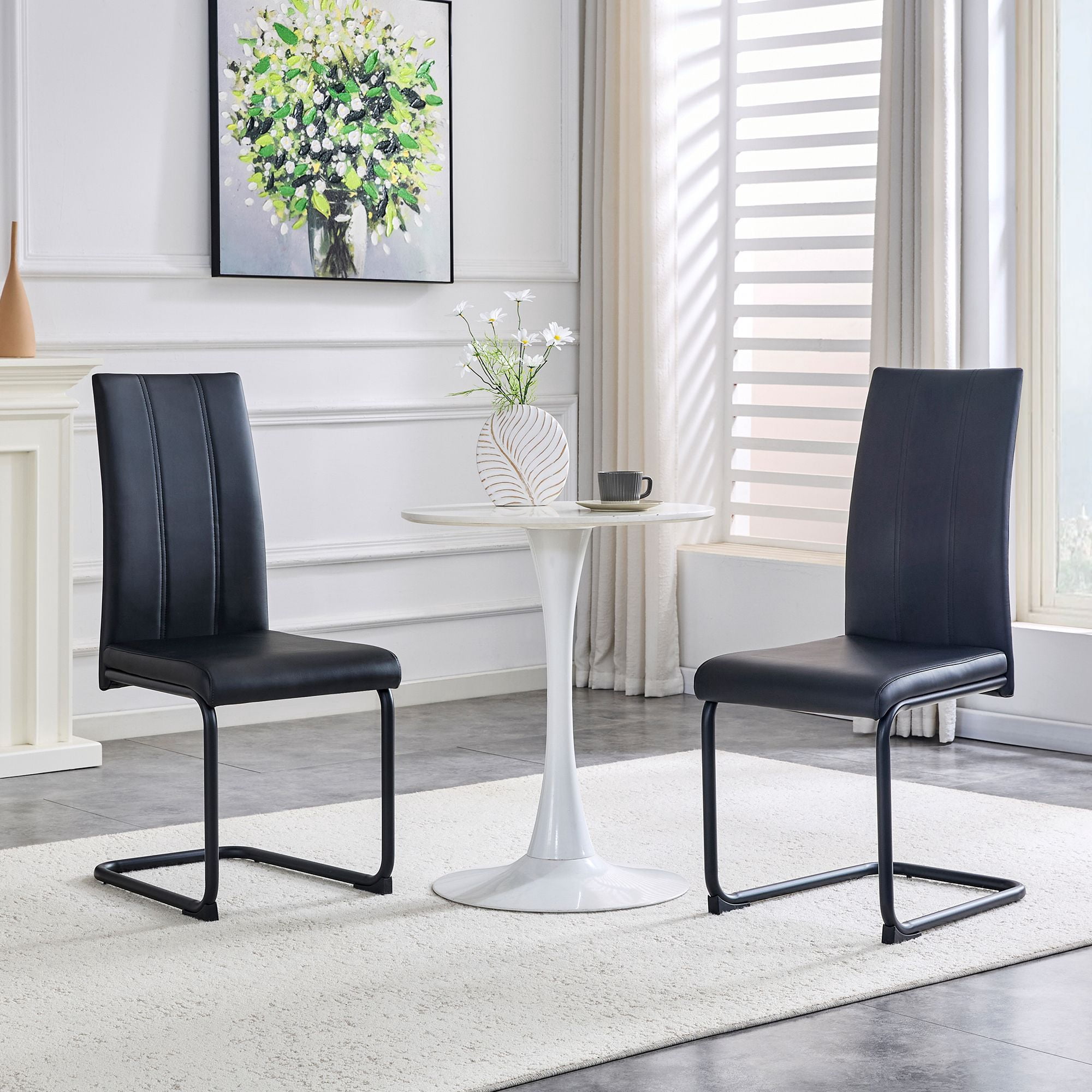 Black PU Dining Chairs - 2 Pack Modern Kitchen Side Chairs with Metal Legs, High-Back Seating for Dining Room, Living Room & Office