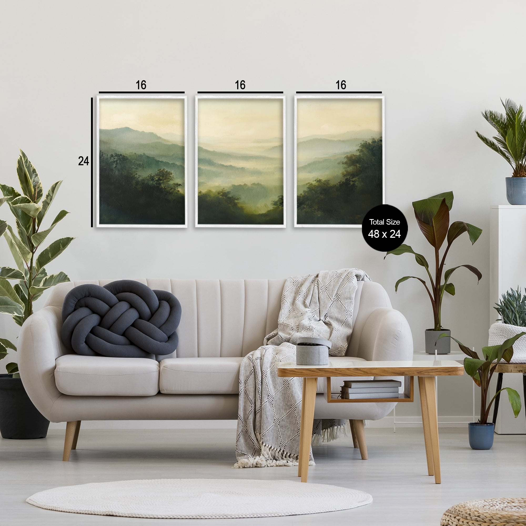 Stupell Industries Through The Haze Mountain Panorama 3 Piece White Framed Giclee Art Set, design by Petal Prints Design
