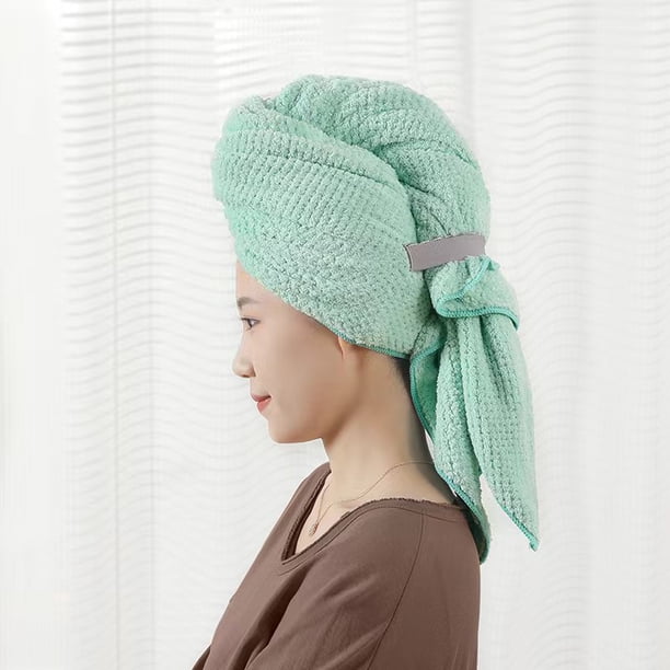 Pañuelo para la cabeza a cuadros, absorbente, grueso, para secar el cabello, gorro de baño de vellón coral, toalla para secar el cabello