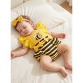 thumbnail image 6 of BemeyourBBs Newborn Baby Girl Bee Outfits Infant Baby Girls Summer Clothes Bubble Romper 0 3 6 12 18 Months Square Neck Flying Sleeve Bodysuit with Bow Headband 2 Pcs Set, 6 of 9