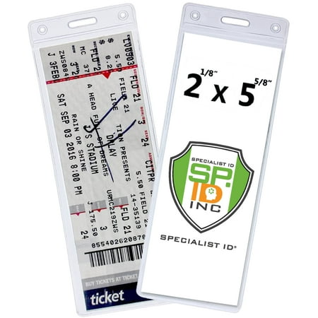 10 Pack - Clear Plastic 2 ⅛ X 5 ⅝ Inch Ticket Stub Holders - Durable Small & Flexible Credential Badge Display Sleeves by Specialist ID