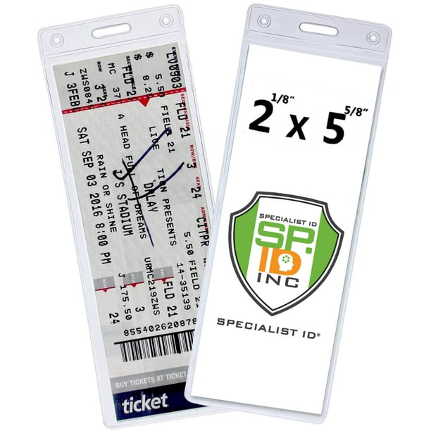 10 Pack Clear Plastic 2 ⅛ X 5 ⅝ Inch Ticket Stub Holders Durable