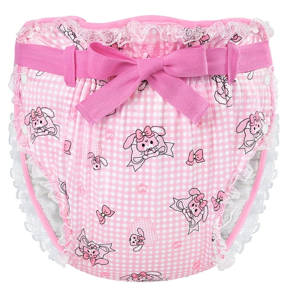 Littleforbig Silky Adult Ribbon Diaper Wrap Cover Washable Adjustable Reusable Waterproof - Bunnies & Bows Usagi L