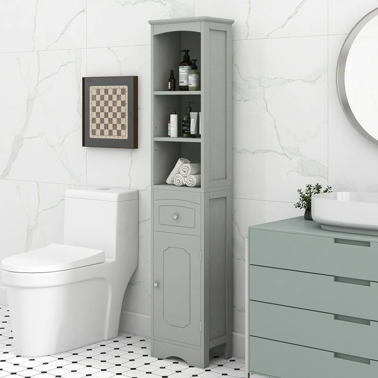 Freestanding Slim Storage Cabinet Bathroom Narrow with Toilet
