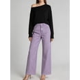 thumbnail image 7 of Cagogo Women's Wide Leg High Waisted Trousers with Pockets Striped Casual Streetwear Long Pants Vacation Travel Lounge Outfits Summer Clothes, Purple L, 7 of 7