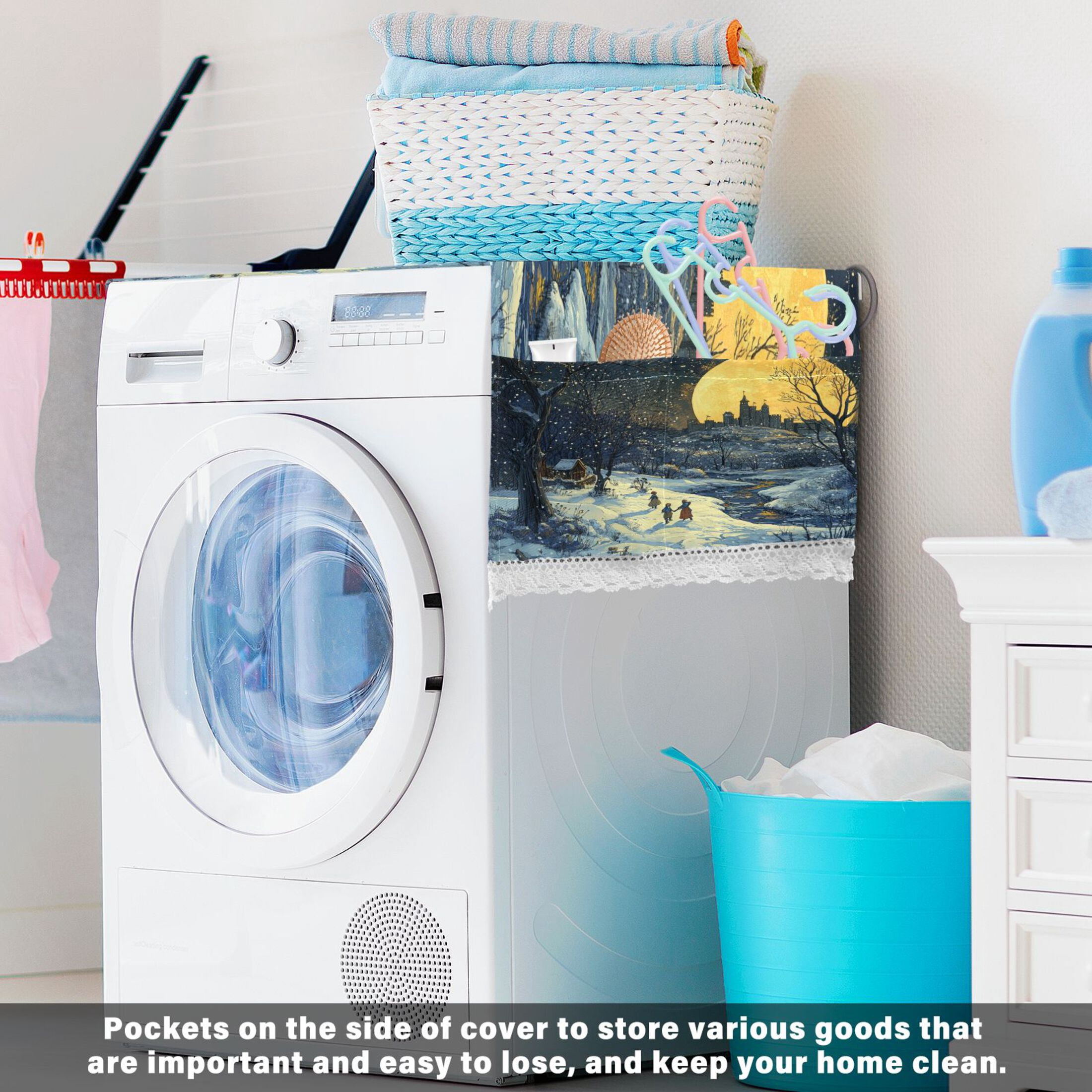 WOBOGO Winter Village Scenery Washing Machine Cloth Dryer Refrigerator Top Cover Protective Non-Slip Mat For Kitchen Laundry