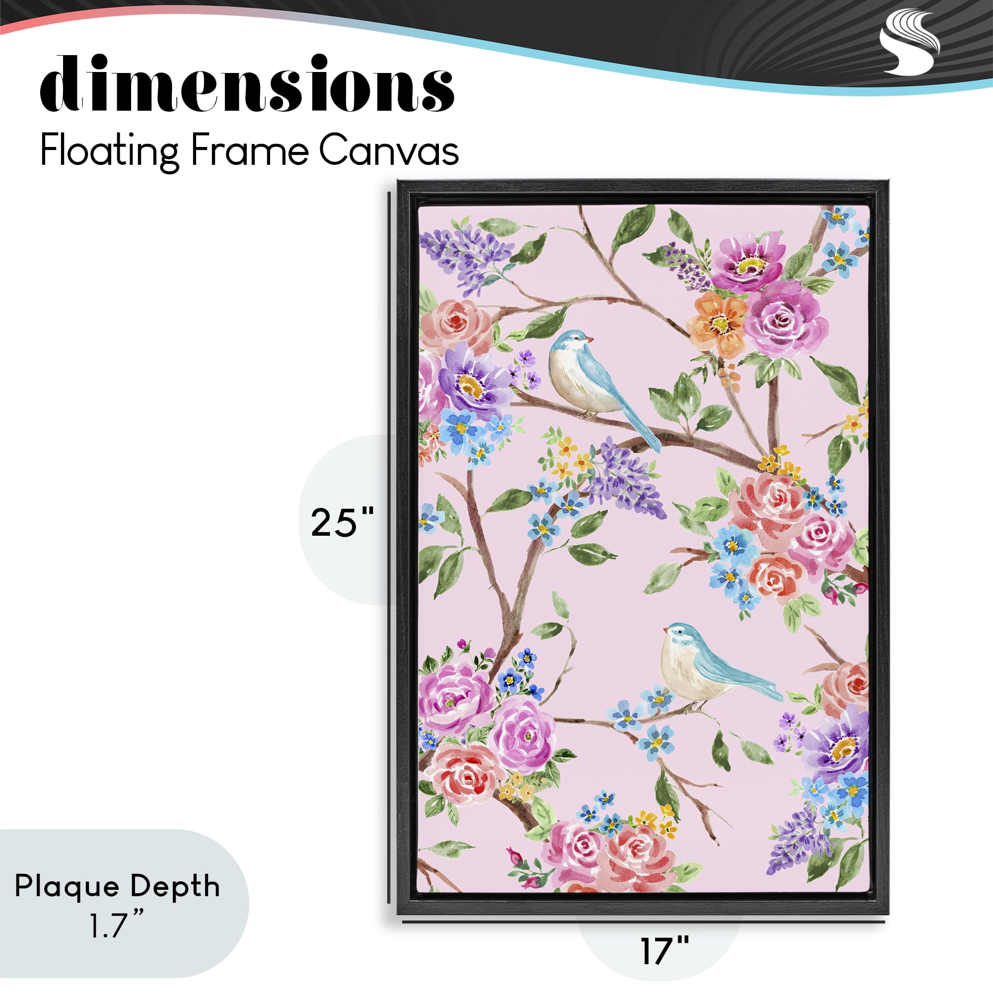 Stupell Industries Pink & Blue Spring Florals Black Framed Floater Canvas Wall Art, design by Corinne Haig