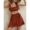 thumbnail image 3 of Women Sleeveless Top Skirt Set Ruffle Hem Side Bow Tie High Waist Summer 2 Piece Outfits Orange S, 3 of 6