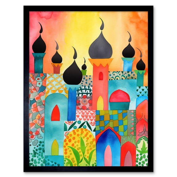 Abstract Islamic Cityscape Folk Art Art Print Framed Poster Wall Decor 12x16 inch