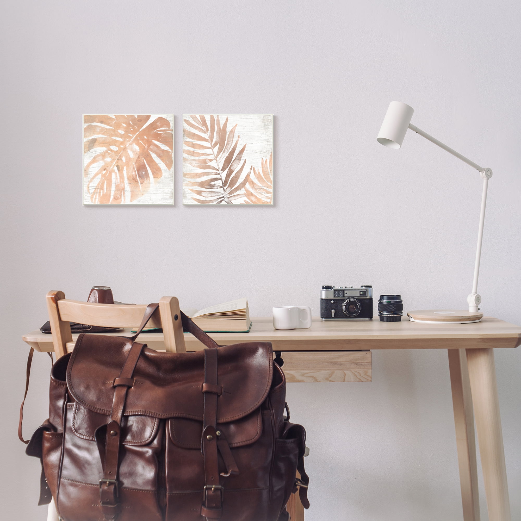 Stupell Industries Orange Palm Leaves over Rustic Distressed Pattern Canvas Wall Art by June Erica Vess