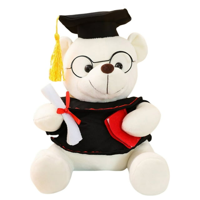 White Graduation Themed Bear Plush With Scroll For Academic Milestone Gift Soft Huggable Toy Educational Decor For Children