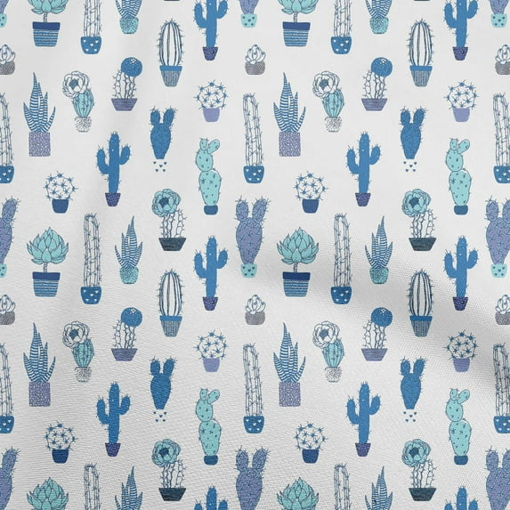oneOone Cotton Poplin Twill Medium Blue Fabric Cactus Sewing Fabric By The Yard Printed Diy Clothing Sewing Supplies 56 Inch Wide