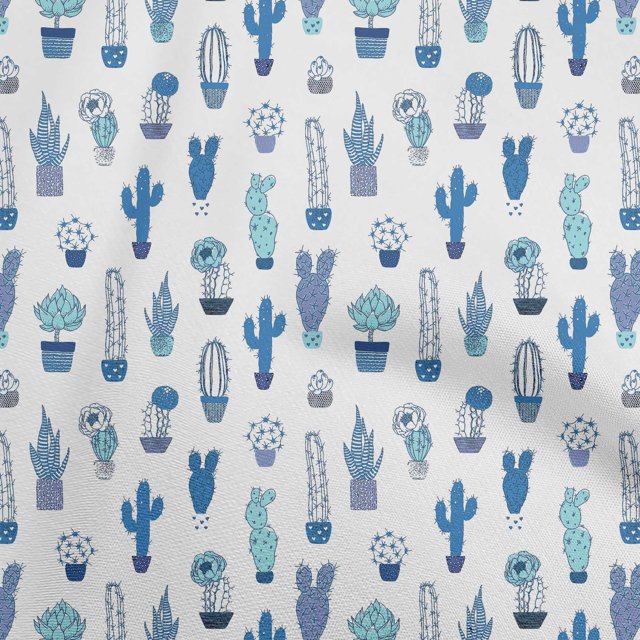 oneOone Velvet Medium Blue Fabric Cactus Fabric For Sewing Printed Craft Fabric By The Yard 58 Inch Wide