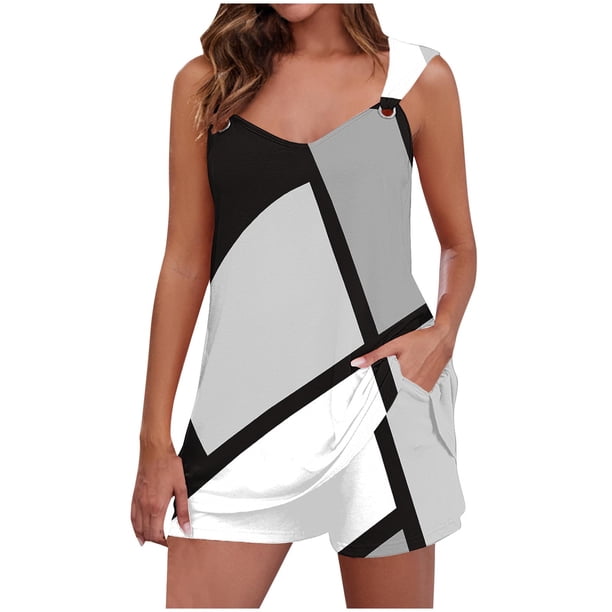 Camisola Tops para las Mujeres Cuello en V sin Mangas con Pantalones de Bolsillo, Pantalones de Mujer Casual para Primavera Verano