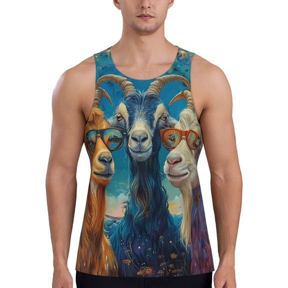 Men's Graphic Tank Top T-Shirt Sleeveless Undershirt Summer, Funny Goat Family Psychedelic Art