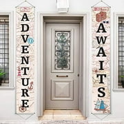 Adventure Awaits Bon Voyage Banner Garland Party Decoration Set Travel Themed Porch Sign Adventure for Indoor/ Outdoor Retirement Moving Relocation Travel Wedding Bachelorette Party Decorations (Khaki