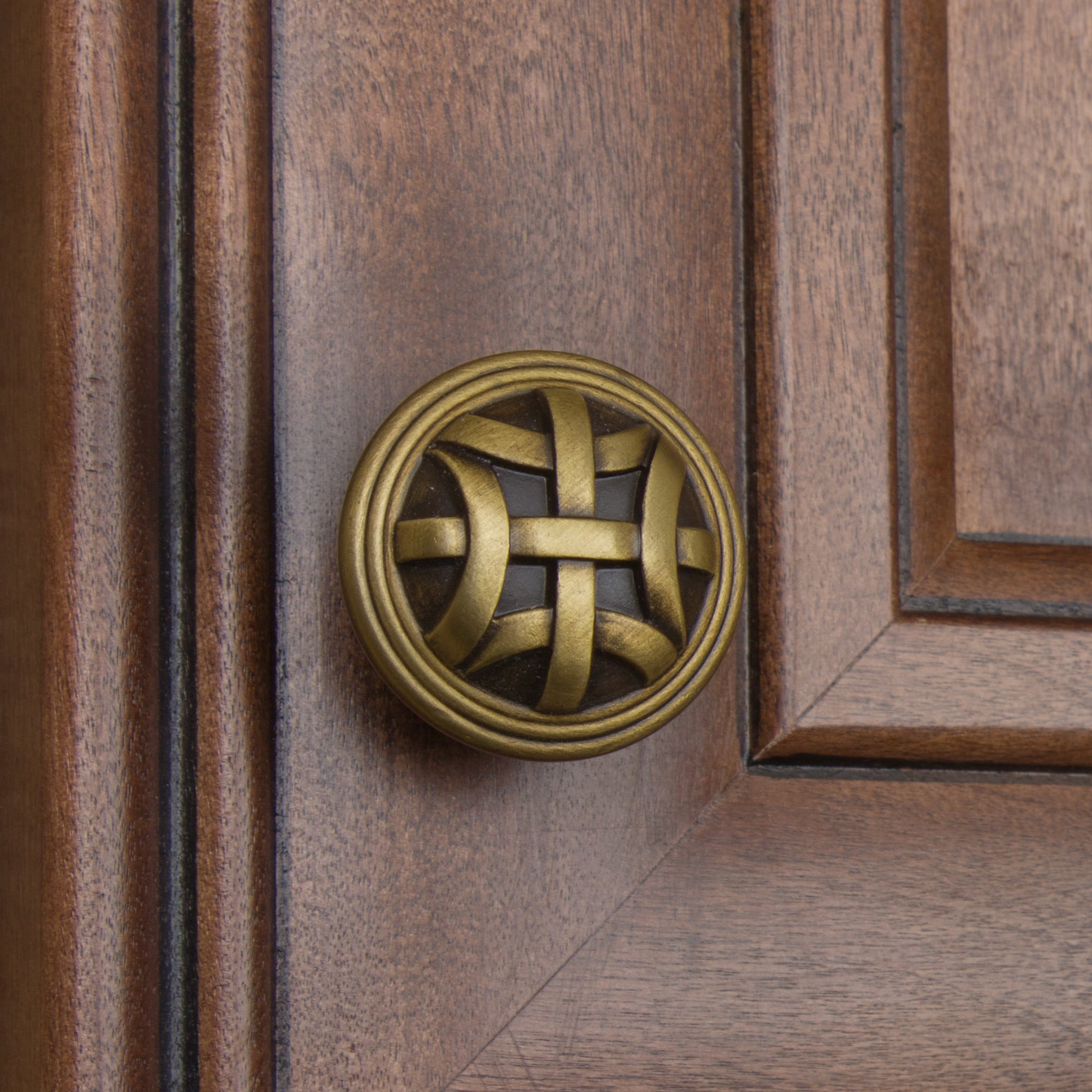 GlideRite 1-1/4 in. Round Braided Cabinet Knob, Antique Brass, Pack of 5