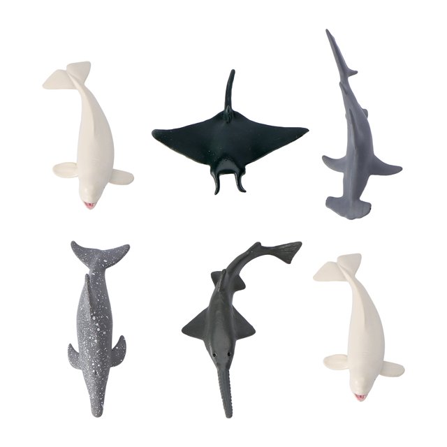 6pcs Marine Animal Model Adorable Marine Life Model (Black White Light Grey)