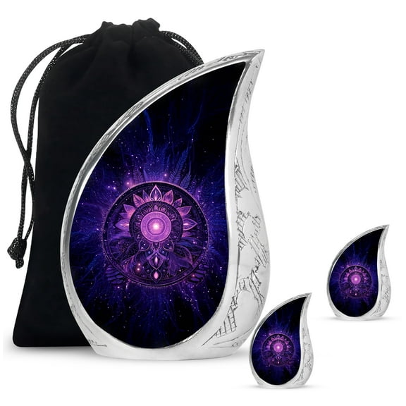 Purple Chakra Urns For Human Ashes Adult Female - Large Burial Urn For Ashes Adult Male - Tiny Urn For Funeral - Memorial Urns For Decorative - 10Inch And 3Inch