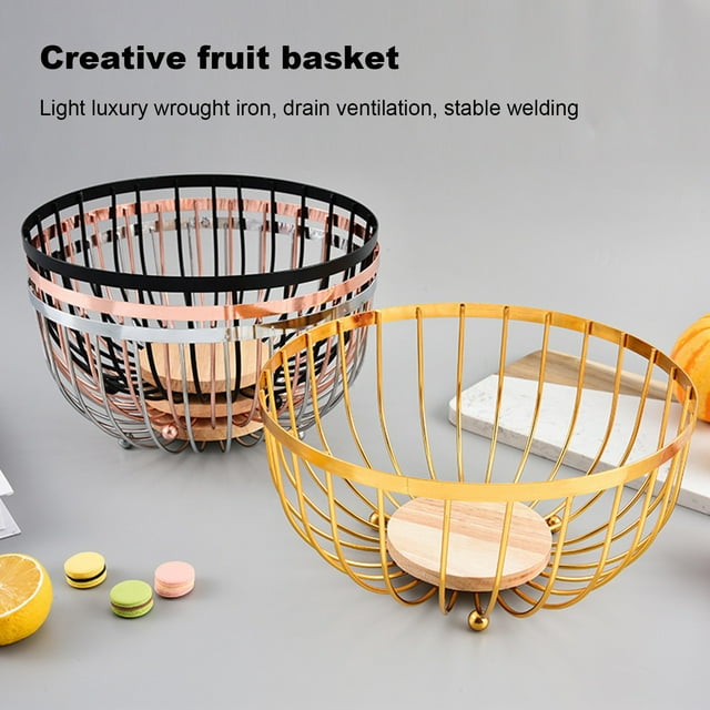 Metal Wire Fruit Basket Large Round Storage Baskets for Bread Modern Fruit Bowl Kitchen Counter Vegetable Stand Holder for Snacks