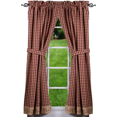Berry Vine Check Lined Curtain Panels Red Or Black Walmart Com