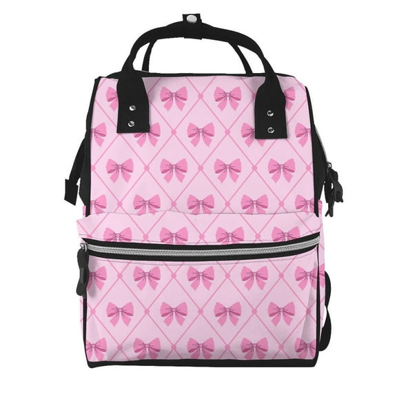 Fuzoiu Pink bows Print Diaper Bag Backpack,Baby Essentials Travel Tote,Multi function Waterproof Diaper Bag, Travel Essentials Baby Bag - Unisex