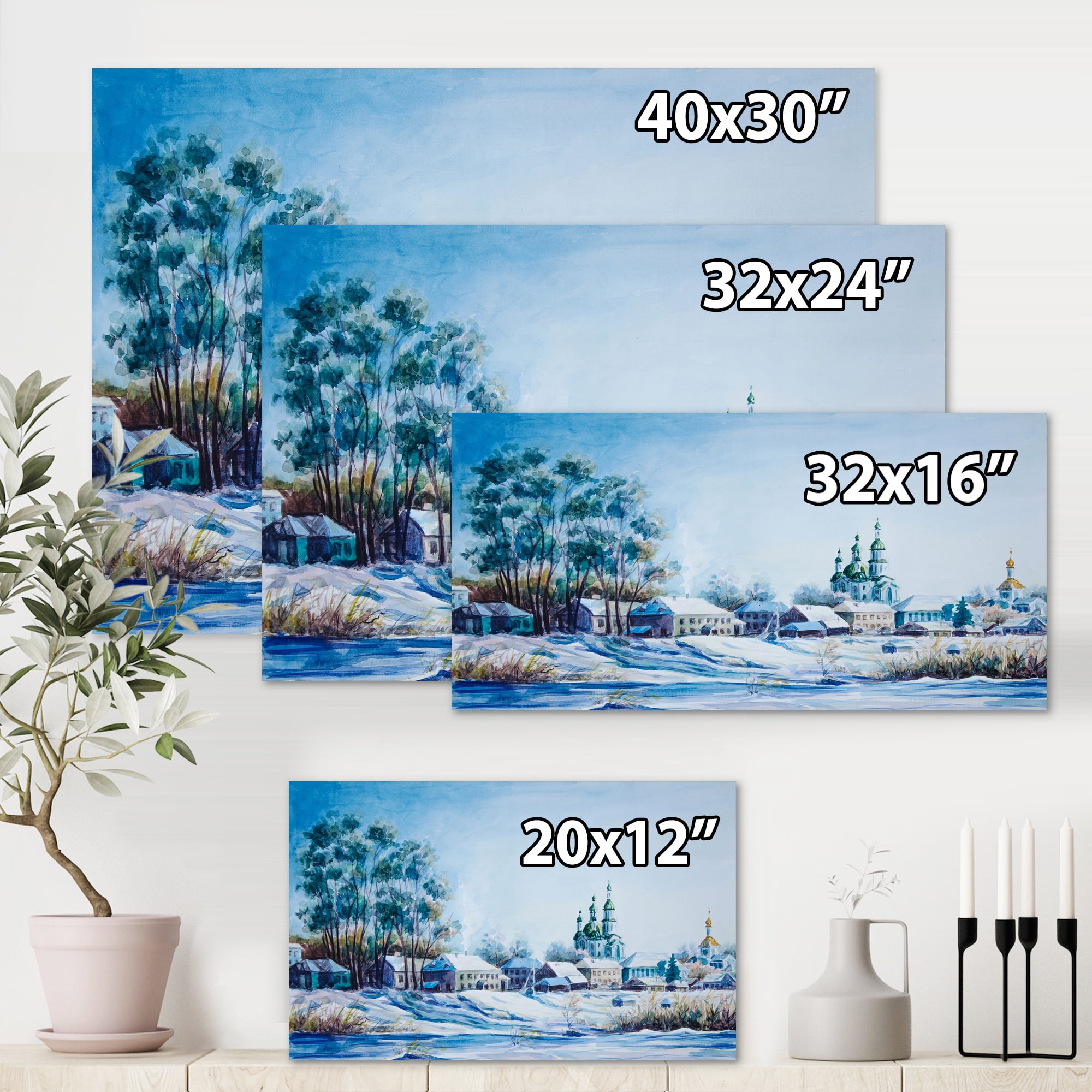 Designart ' Small Town Covered In Snow In Winter Times ' Traditional Canvas Wall Art Print