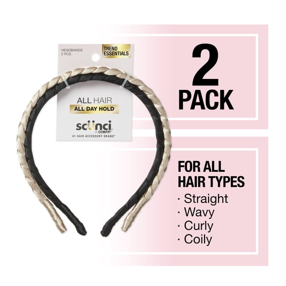 Scunci Braided Satin Headband, Multicolor, 2 Count